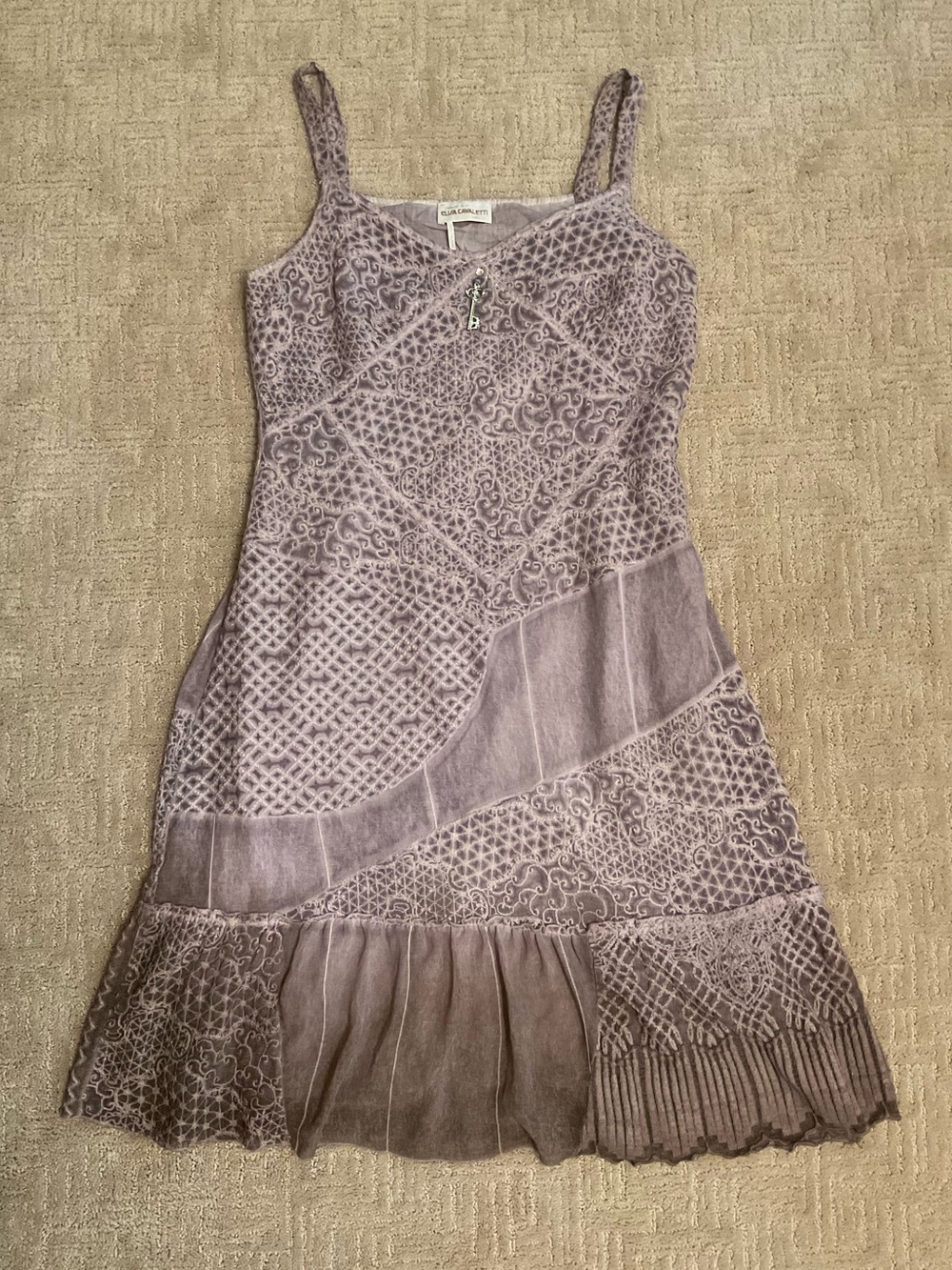 Elisa Cavaletti Patchwork Lace Dress Lavender S EUC Boho Coquette Romantic Chic